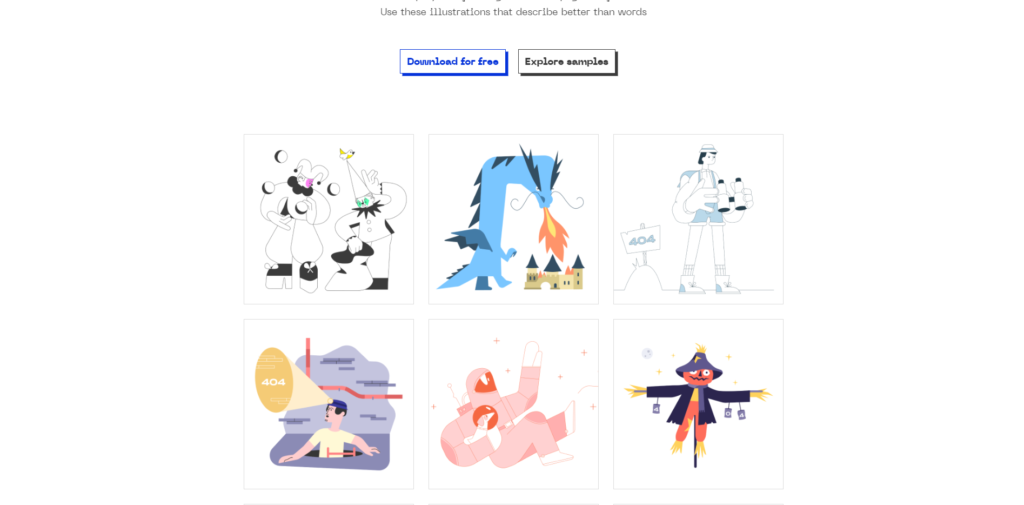 ¿Qué es el error 404? 4 Página de inicio de la web 404 illustratios. Muestra varias ilustraciones con un estilo de dibujo minimalista